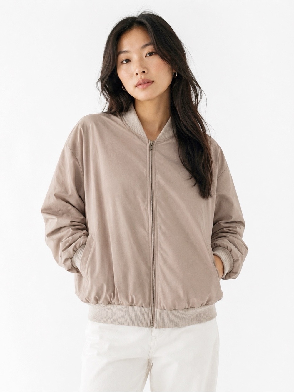 OAK + FORT Blush Taupe Bomber Jacket - ONE SIZE